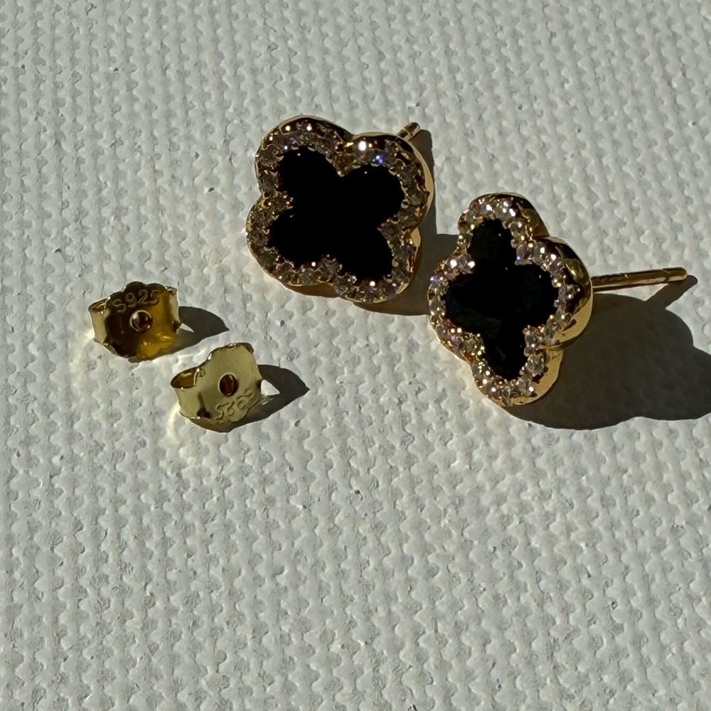 Four Leaf Clover 925 Sterling Silver Stud Earrings, 14K Gold Plated - Picture 6 of 11